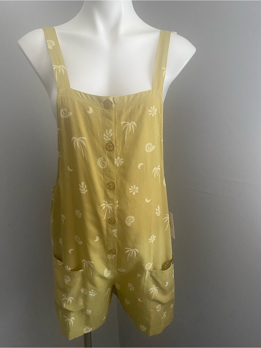 Volcom Yellow Palm-Print Sleeveless Romper